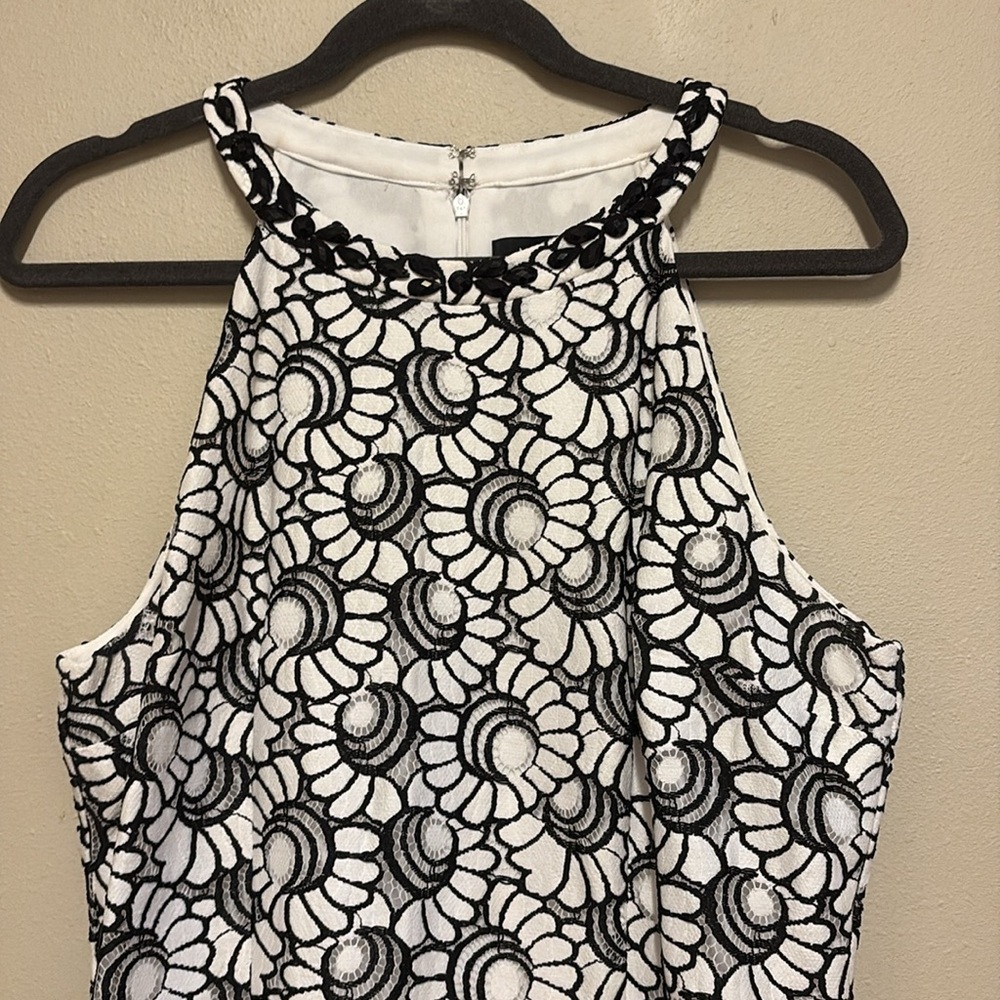 Nine West black & white halter jewel neck dress